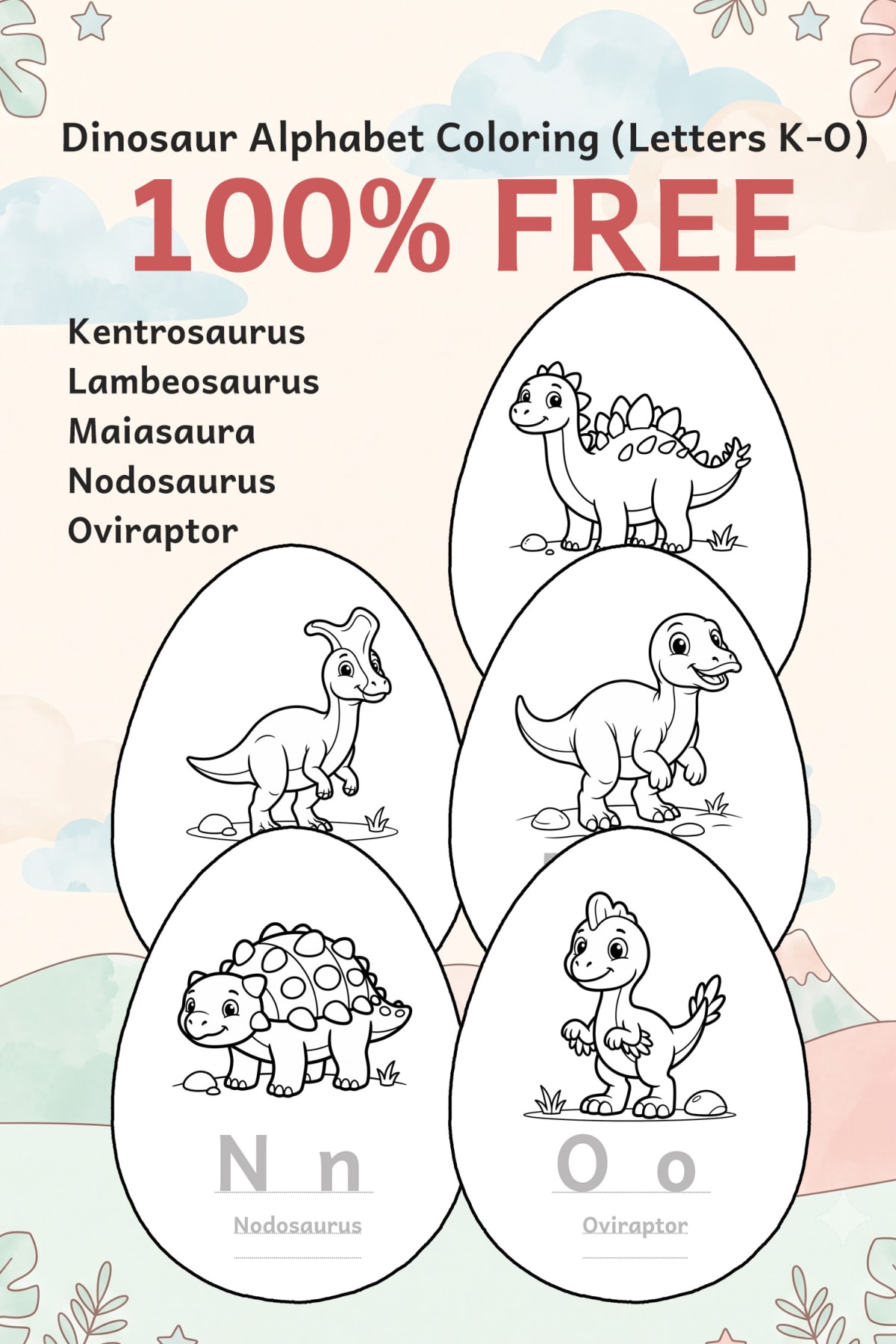 free dinosaur alphabet coloring pages
